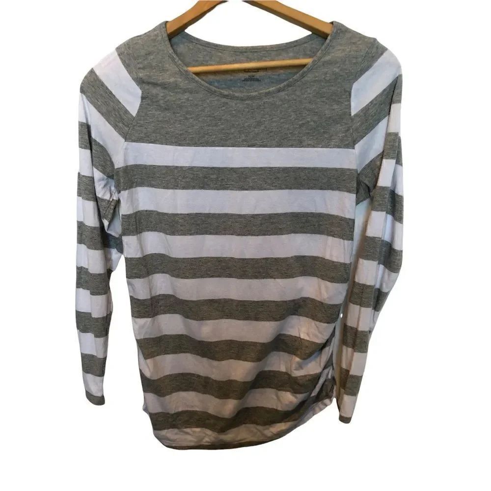 Liz lange Maternity long sleeve t shirt gray and white stripe Medium